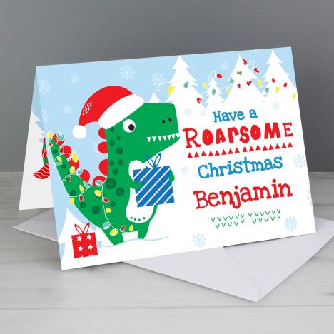 Personalised Dinosaur Have a Roarsome Christmas Card Extra Image 1